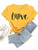 Romwe Women's Plus Size Graphic Heart Print Short Sleeve Basic Tee Tops T Shirt Love Yellow 1XL