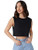 MakeMeChic Women's Solid Basic Sleeveless Round Neck Tee Crop Tank Top Black L