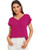 SweatyRocks Women's Chiffon Short Sleeve V Neck High Low Hem Blouse Shirt Tops Hot Pink XS