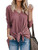 Womens Waffle Knit Tunic Blouse Tie Knot Henley Tops Loose Fitting Bat Wing Plain Shirts Pink Small