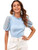 Romwe Women's Summer Short Sleeve Mock Neck Casual Blouse Tops Blue Solid M