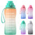Y and 3 64oz Half Gallon Water Bottle with Straw  and  Time Marker- Motivational Water Bottle with Handle- Leakproof- Tritan BPA Free Water Jug- for Fitness- Gym- Outdoor -Orange/Green Gradient- 64oz-