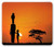 African Mouse Pad- Child and Mother at Sunset Walking in Savannah Desert Dawn Kenya Nature Image- Standard Size Rectangle Non-Slip Rubber Mousepad- Orange Black