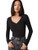 Floerns Women's Basic V Neck Long Sleeve Tee Tops Slim Fit Solid T-Shirts Black M