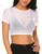 ADOME Short Sleeve Crop Top Mesh White Crop Top See Through Sheer Tee Shirt -White-XXL-