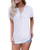 OUGES Womens Short Sleeve V Neck Button Summer Casual Henley Tops Blouse T Shirt -White-M-