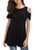 Afibi Women's Loose Casual Cold Shoulder Tunic Tops Short Sleeve Shirts -Large- Black-
