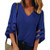 Women's Casual V Neck Blouse 3/4 Bell Sleeve Mesh Panel Shirts Loose Top