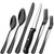 Black Silverware Set- Umite Chef 24 Piece Stainless Steel Flatware Set- Kitchen Cutlery Set Service for 4- Tableware Eating Utensil Set with Steak Knives for Home and Restaurant- Dishwasher Safe