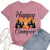 Happy Camper T-Shirt for Women Letter Print Cute Graphic Shirts Short Sleeve Casual Camping Tee Tops -Pink- S-