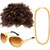 Gejoy Hippie Costume Set Funky Afro Wig Sunglasses Necklace for 50/60/70s Theme Party -Style A-- gold- Medium