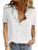 Karlywindow Womens Short Sleeve Button Down Cotton Linen Shirts Blouse Loose Fit Casual Summer Tops White