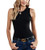 MISSACTIVER Womens Basic Sleeveless Round Neck Camisole Solid Racerback Ribbed Knit Slim Tank Tops Black