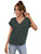 SheIn Women's Casual Short Sleeve Blouse Tops V Neck Polka Dots Blouse Shirt Dark Green M