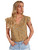 SheIn Women's Ruffles Cap Sleeve V Neck Floral Print Boho Blouses Top Yellow S