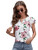 Romwe Women's Boho Floral Flutter Short Sleeve Keyhole Neck Blouse Tops Shirts White M