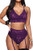 Womens Sexy Lace Lingerie Set with Garter Belt 3 Piece Bralette Panty Garter XX-Large Purple