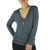 Women's Casual Zip V Neck Long Sleeves Solid Color Pullover Blouse Top T Shirt 4XL-Gray