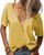 Danedvi Women Fashion Deep V-Neck Short Sleeve Tops Solid Casual Loose Basic T Shirt Yellow