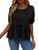 ASUOAgio Womens Summer Tops Ruffle Hem Round Neck Short Sleeve High Low Peplum Blouse- Black- L