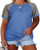Women's Plus Size Raglan Crewneck Tee Shirt Color Block Short Sleeve Tunic T-Shirt Casual Loose Blouses Tops Light Blue