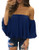 Women's Summer Off Shoulder Blouses Short Sleeves Sexy Tops Chiffon Ruffles Casual T Shirt -M-Blue-