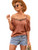 Ouzhiya Women's Short Sleeve Cold Shoulder Casual Tshirt Blouse Sexy Tunic Top Brown