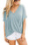 iGENJUN Women's Short Sleeve V Neck T Shirt Loose Fit Casual Summer Tops-Light Blue-L