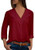 OMZIN Women's V Neck Plain Tops and Tees Long Sleeve Chiffon Blouses Wine Red L