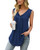 AMCLOS Womens Tops V Neck Tanks Summer T-Shirts Swing Flowy Tunic Ruffle Button up Casual Loose Blouses-Sleeveless-Blue- L-