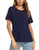 Women's Plus Size Tops Short Sleeve Lace Pleated Shirt Summer Blouses Tunic M-3XL Navy Blue