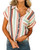 Womens Button Down Stripe Shirts Summer V Neck Short Sleeve Collared Casual Blouses Tops