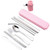 BENGU 8 Pieces 304 Stainless Steel Camping Flatware Set-Knife Fork Spoon Chopsticks Straws Set-Portable Travel Silverware Set-Travel Cutlery Set for Camping Reusable Utensils with Case Pink