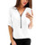 FORUU T Shirts for Women Casual Tops Shirt Ladies V Neck Zipper Loose Blouse White