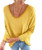 Danedvi Women Fashion V-Neck Long Sleeve T Shirt Solid Casual Loose Basic Tops Yellow