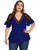 Romwe Women's Plus Size Elegant Lace V Neck Flounce Short Sleeve Blouse Royal Blue 2XL