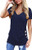 Jescakoo Womens Tops Short Sleeve V Neck Tunic T Shirt Solid Loose Fitting Navy Blue M