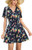 Yoonsoe Women's Summer Casual Short Sleeves Floral Dress V Neck Button Down Short Mini Dress- Navy Blue- XXL