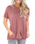 onlypuff Cotton Short Sleeve Shirts for Women Casual Pocket Tee Shirt Solid Color Tunic Tops Red M