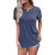 Davenil Women's Short Sleeve T-Shirts V Neck Tunic Tops Button Henley Shirts Loose Casual Summer Blouses Gray-Blue Size M