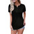 Davenil Women's Short Sleeve T-Shirts V Neck Tunic Tops Button Henley Shirts Loose Casual Summer Blouses Black Size L