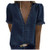 Women V Neck Lace Trim Top Summer Casual Solid T-shirt Loose Short Sleeve Blouses Shirts Navy