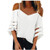 Women's V Neck Mesh Panel Blouse 3/4 Bell Sleeve Loose Top Shirt