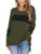 Hilltichu Womens Color Block Long Sleeve Shirt Pullover Round Neck Side Split High Low Tunic Tops -X-Large- Olive  and  Black-