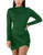 BORIFLORS Women's Sexy Wrap Front Long Sleeve Ruched Bodycon Mini Club Dress-X-Large-Dark Green