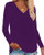 Corfrute Womens Solid Tunic Summer Long Sleeve Tops Casual V Neck Basic Tee Shirts-Purple-2XL-