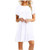 WOSHUAI Summer Dress for Women Solid Color Short Sleeve Tunic Dress Round Neck Loose Boho Beach Pleated Swing Mini Dress White