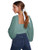 MakeMeChic Women's Swiss Dots Frill Trim Bishop Sleeve Crop Blouse Mint Green M