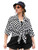 WDIRARA Women's Plus Size Plaid Button Front Shirt Casual Collar Blouse Top Black and White 1XL