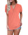 WNEEDU Women's Henley T Shirts Causal Short Sleeve Button Up V Neck Tops Blouse -Medium- Coral-